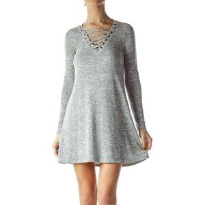 About A Girl Gray Jersey-Knit Dress with Tie Detail